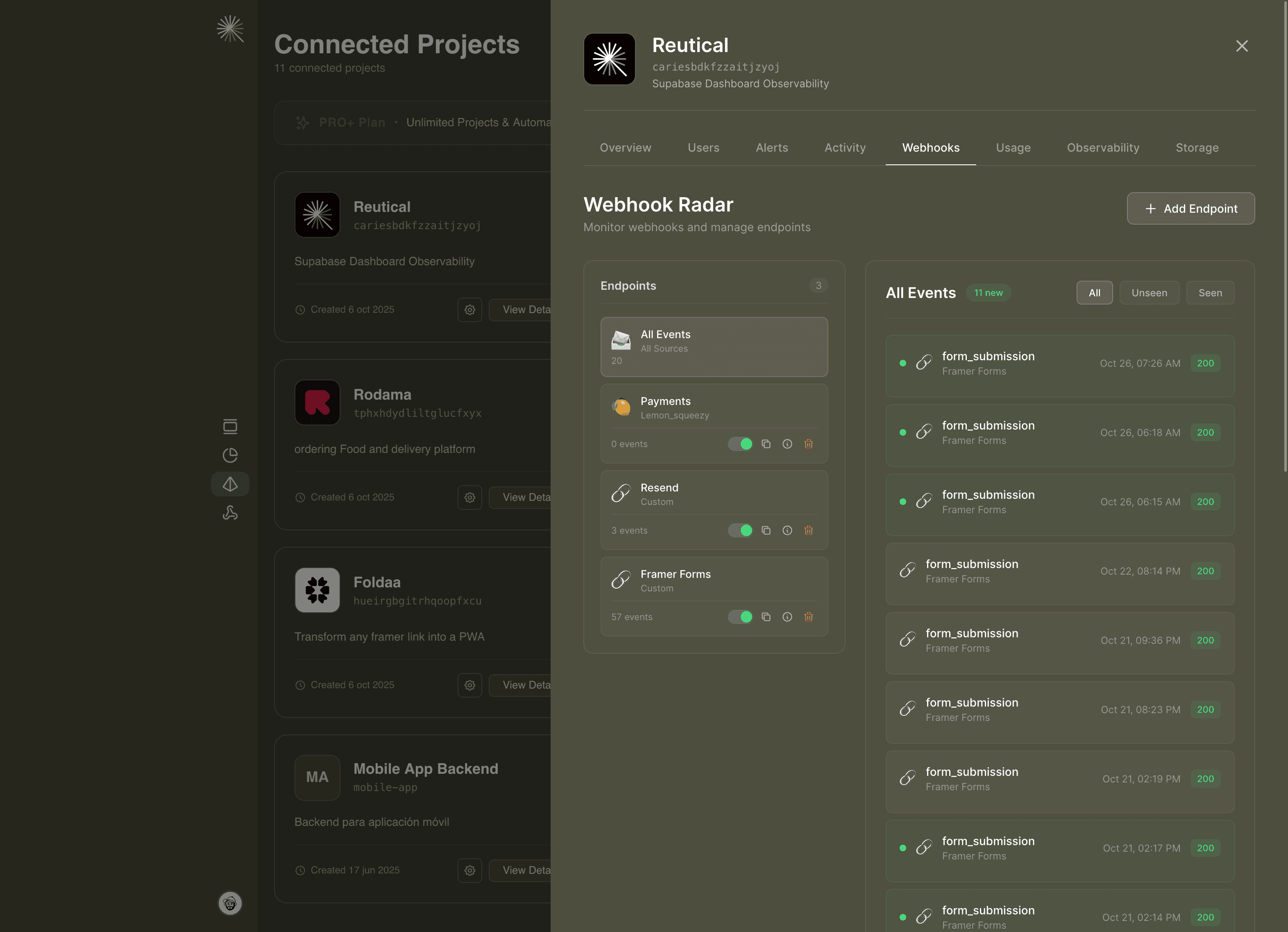 A dark-themed user interface displaying a list of items or options, with navigation elements at the top and bottom.