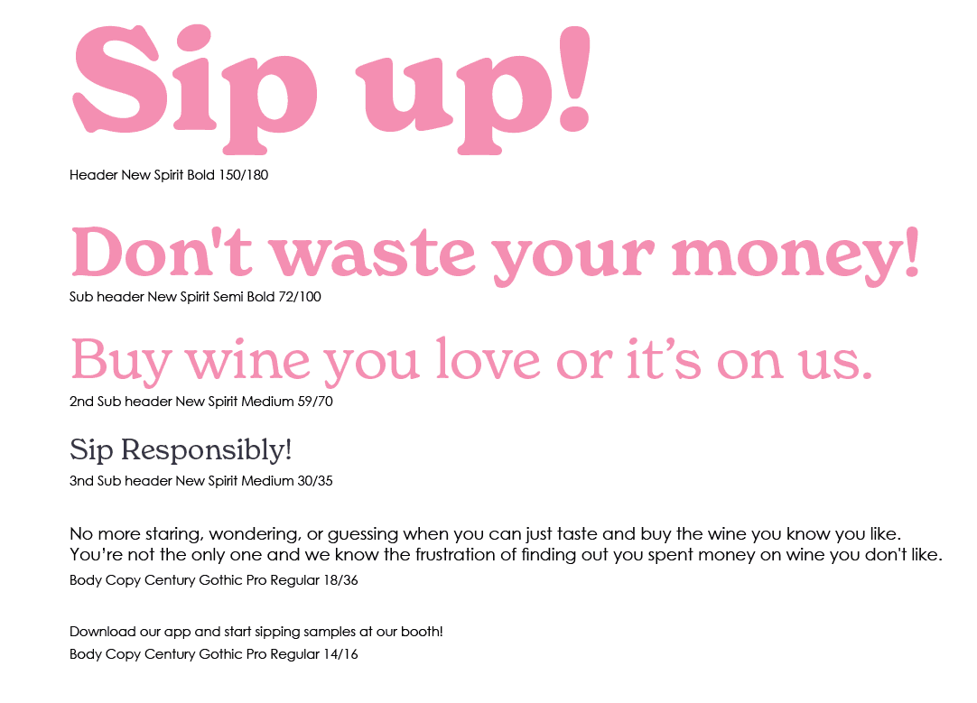 Typography system using New Spirit Bold and Century Gothic Pro