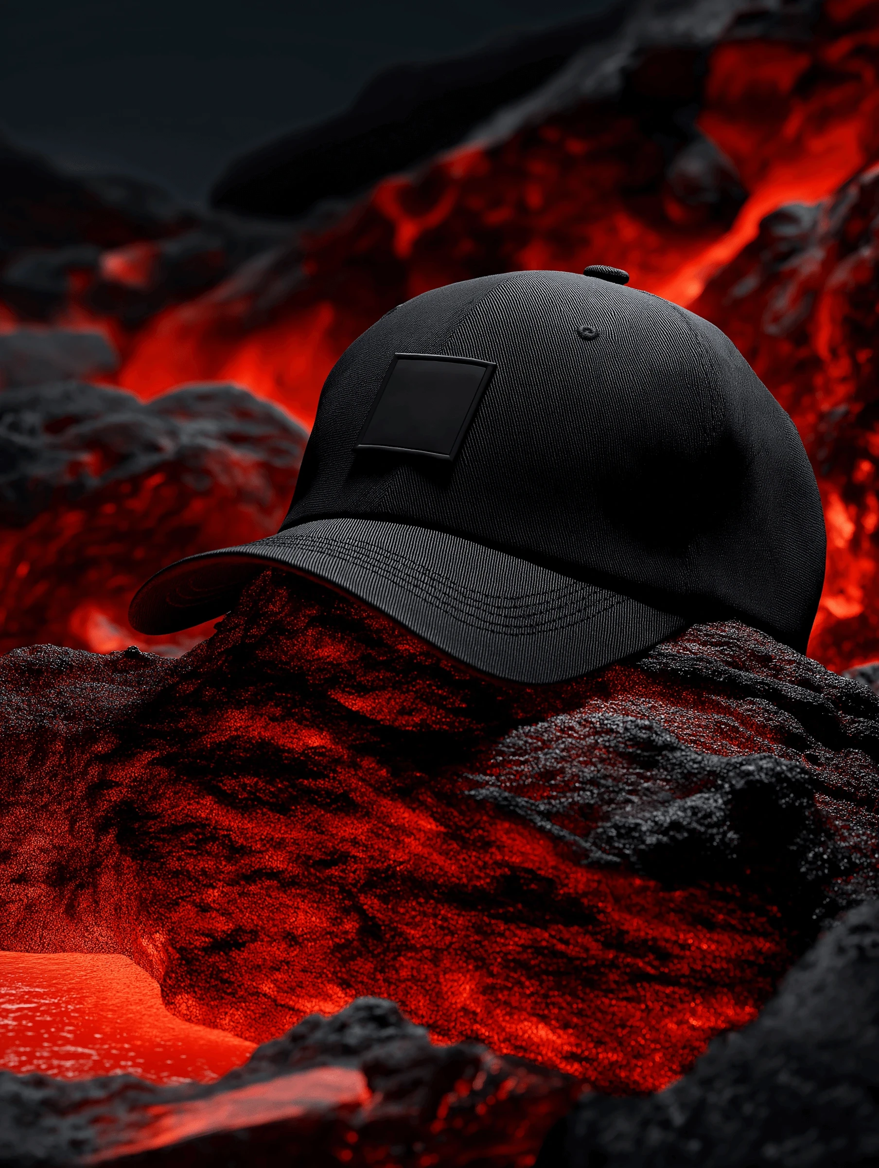 Black cap placed on volcanic surface