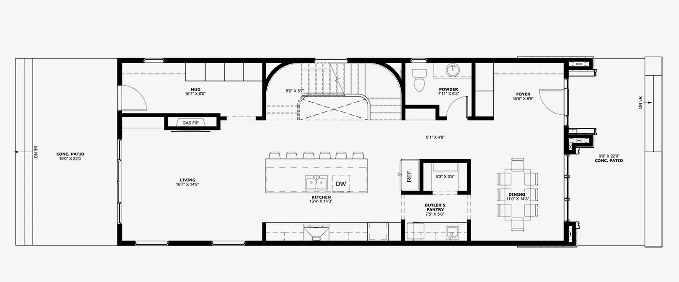 Main level floorplan — Residence West, Arched Signature Collection