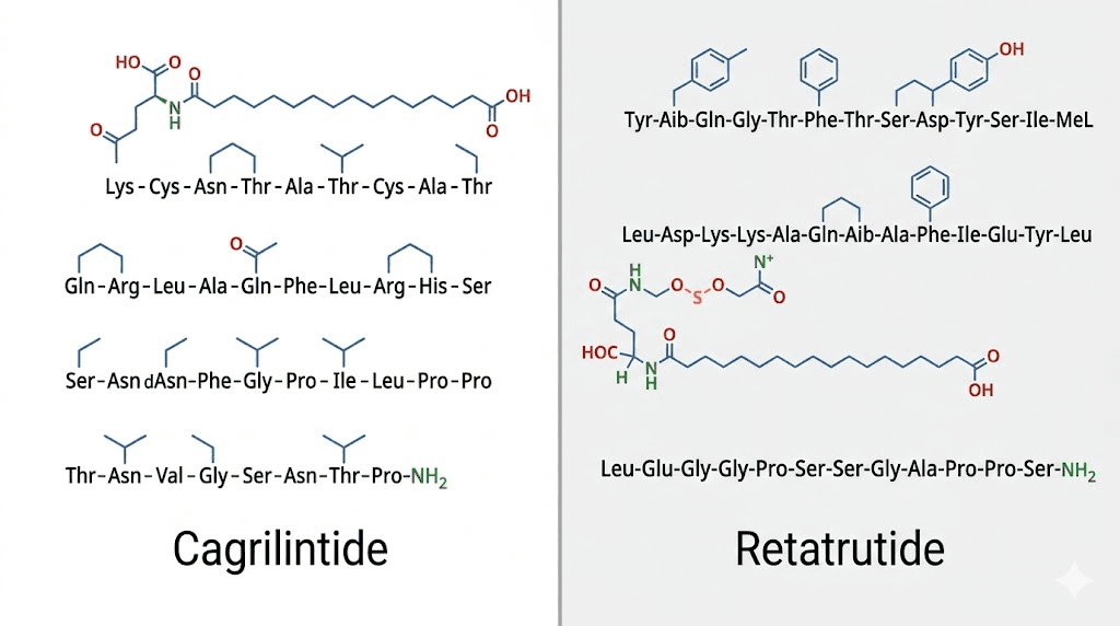 Cagrilintide vs retatrutide molecular comparison side by side