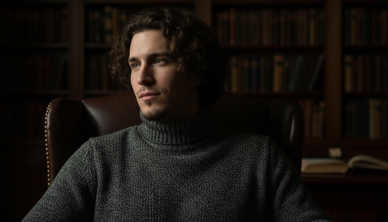Cinematic author headshot placeholder for the Blackwood Framer template, featuring high-end library lighting.