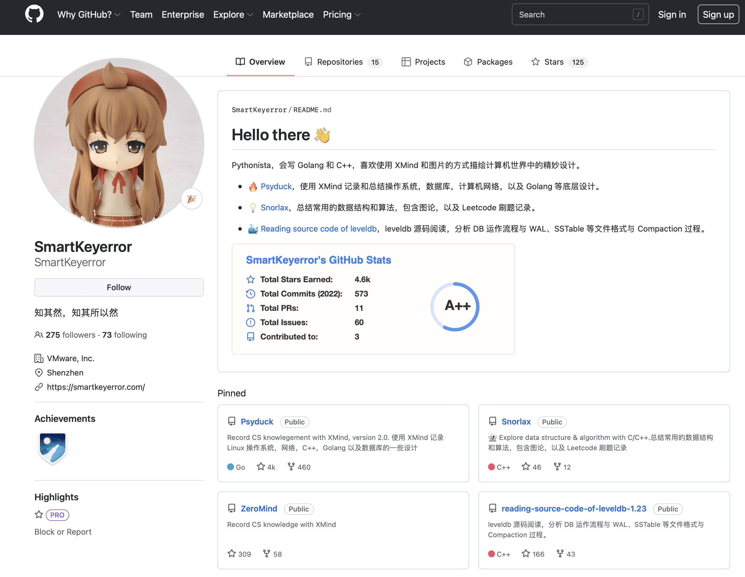 GitHub 用户主页截图