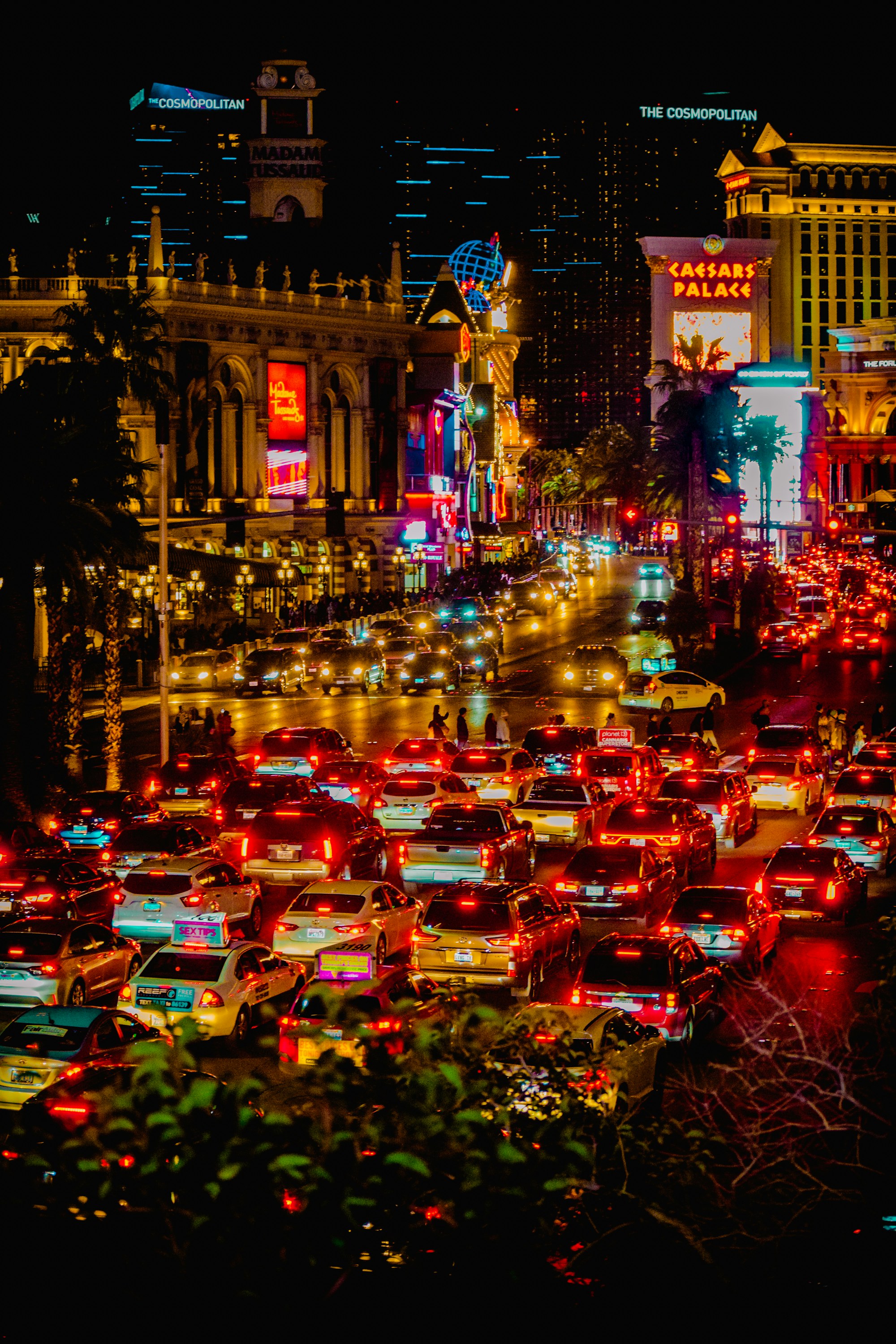 Traffic at night on a busy street