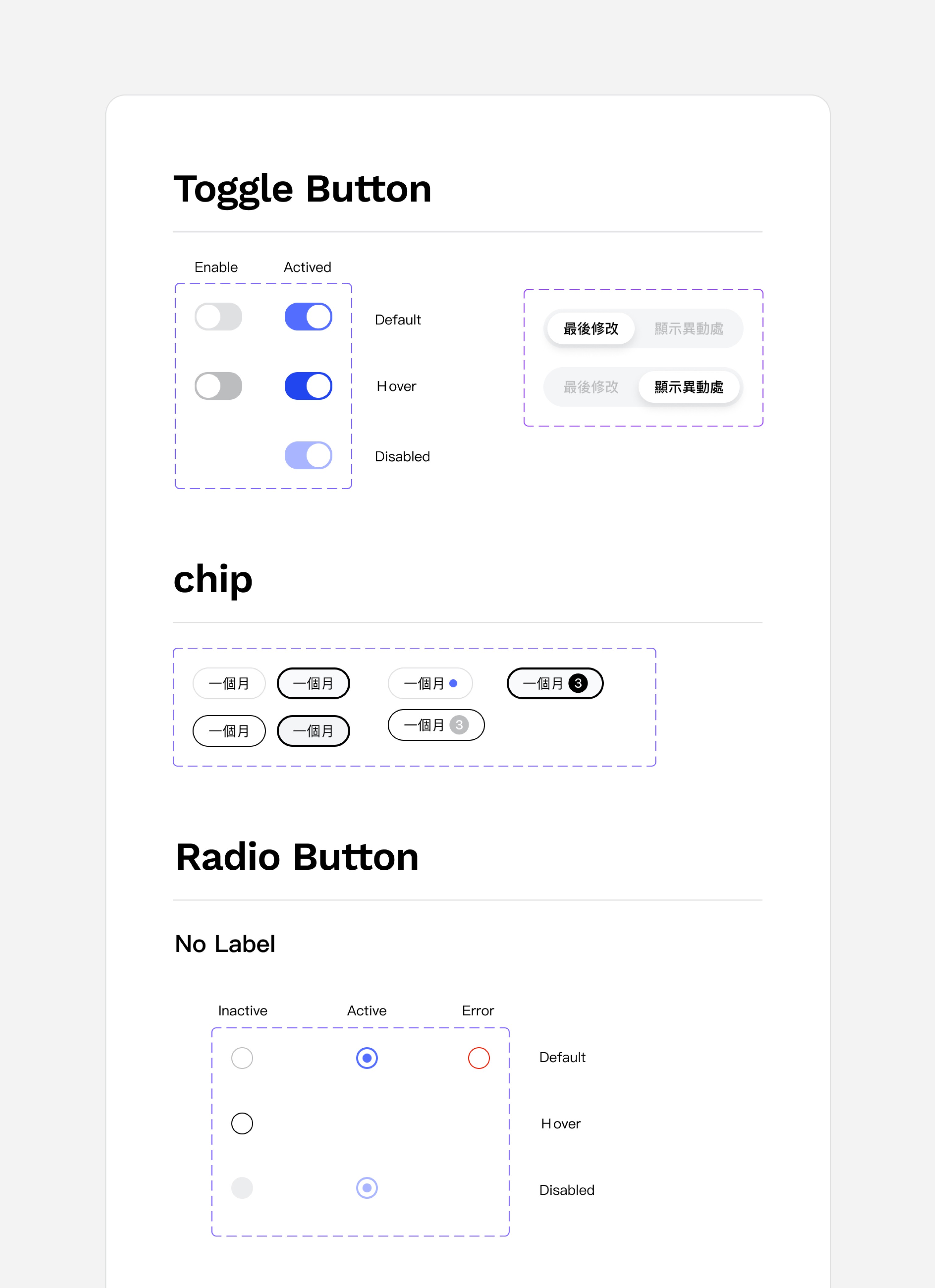 component: toggle&chip&radio button