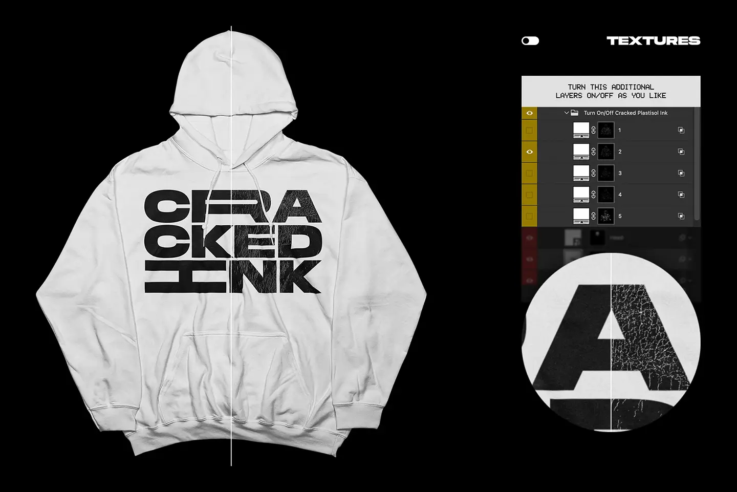 Gildan 18500 Hoodie Folded Arms mockup cracked plastisol ink texture effect