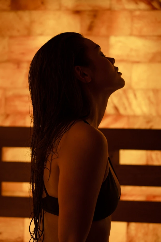 Himalayan salt sauna experience to aid with sleep at AetherHaus in Vancouver.