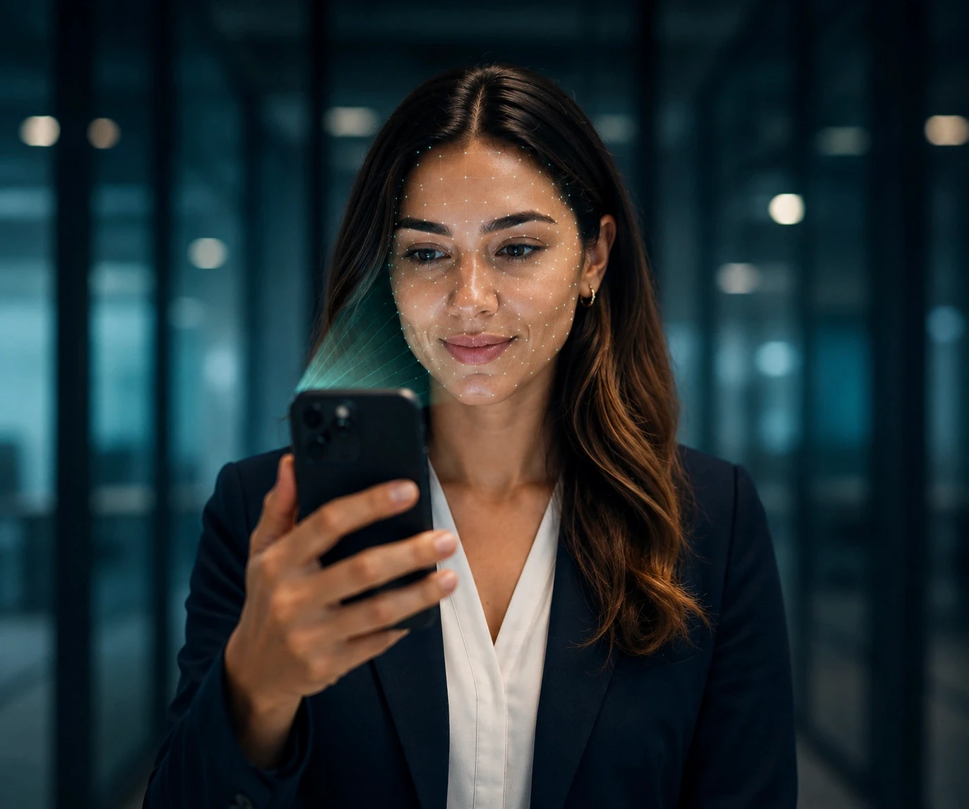 Woman using biometric authentication