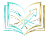 Icône 3D d'un livre ouvert lumineux avec une flèche de croissance, symbolisant l'académie de formation financière Aurora.