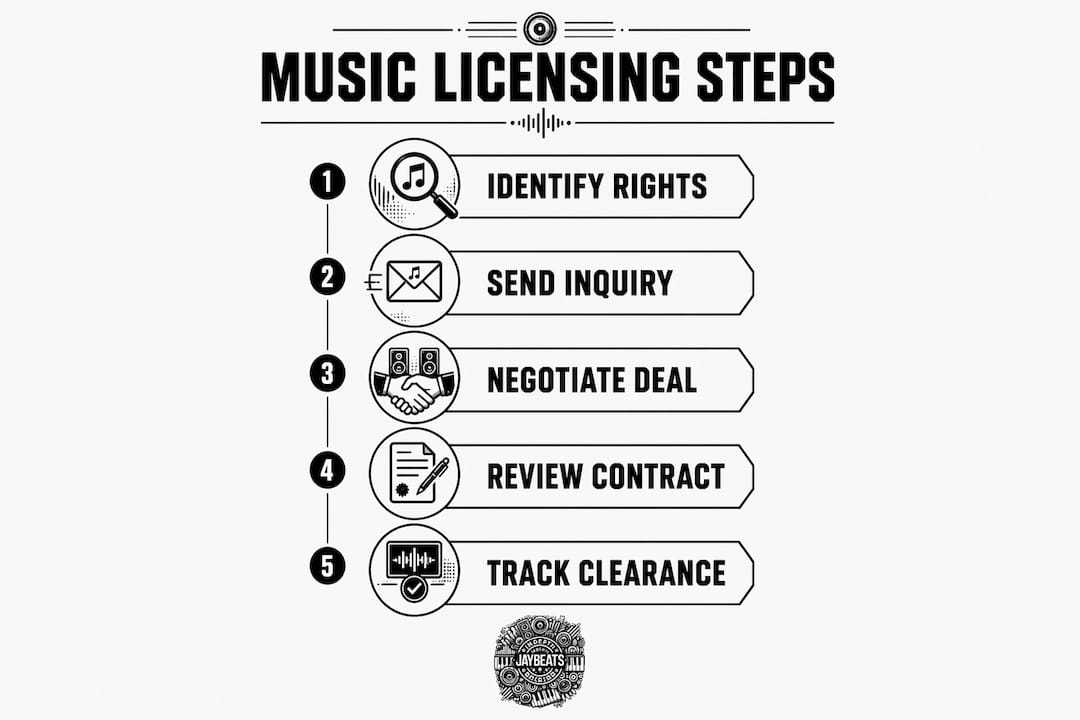 Infographic showing music licensing step-by-step process