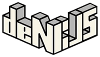 Logo van DenoJS, gestileerd, met grijze schaduwen op een zwarte achtergrond.