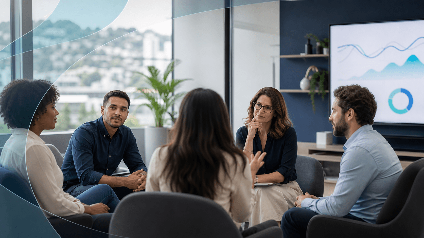 Equipe em conversa de escuta e prevenção sobre saúde mental no trabalho.
