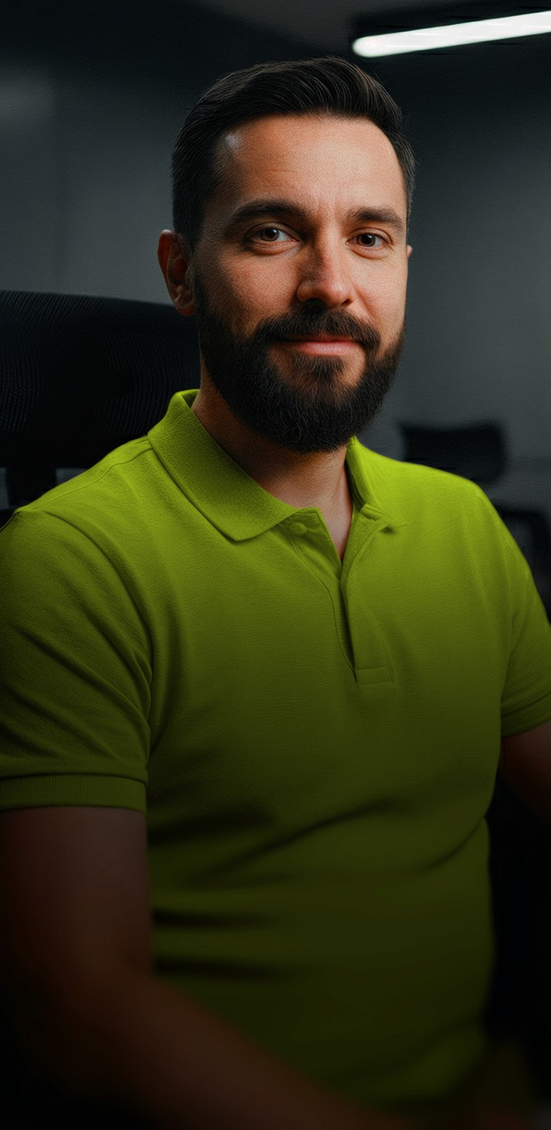 Home usando smartphone no escritório da empresa