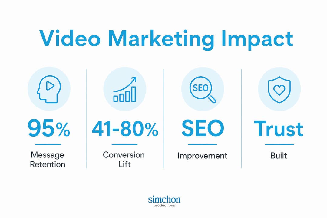 Infographic showing video marketing impact statistics for lawyers