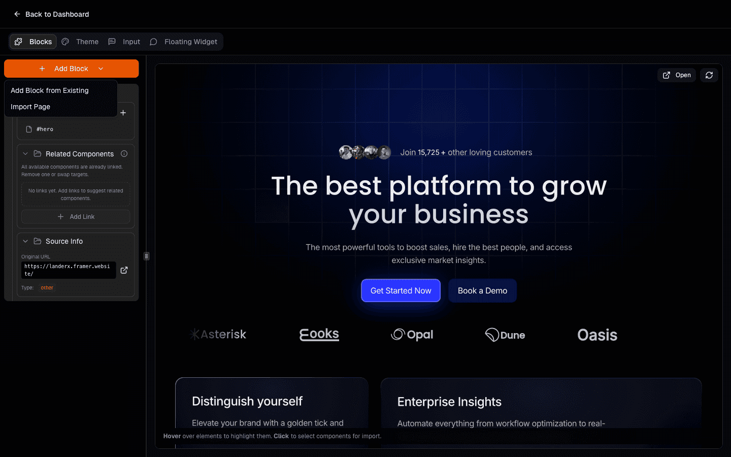 Open pages or sources section