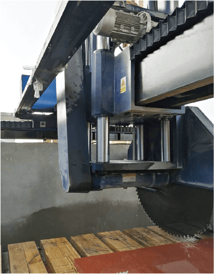 Close-up of the Dinosaw Bridge Cutting Machine's cutting head, showcasing its robust design and capability for detailed stone work.