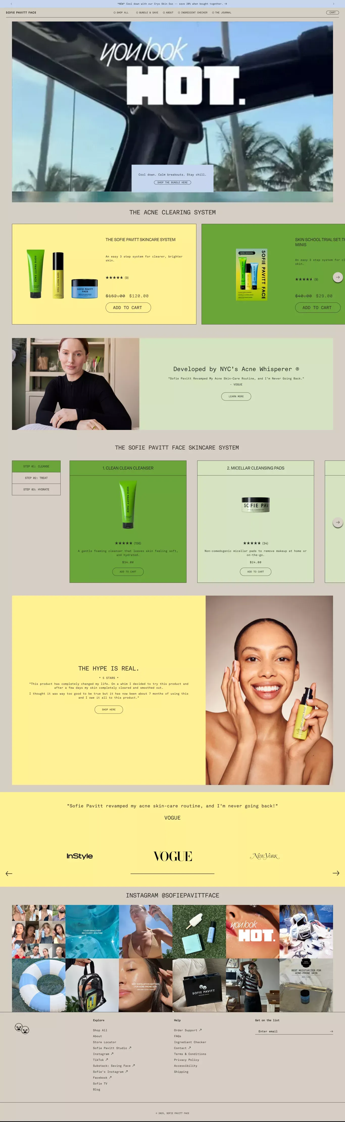 Sofie Pavitt Face: Skincare Products for ecommerce page screenshot showcasing Beauty and Ecommerce design