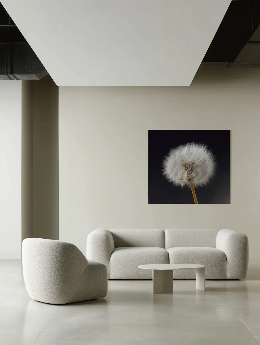 Minimalist wall layout showcasing a framed abstract art piece alongside clean architectural lines.