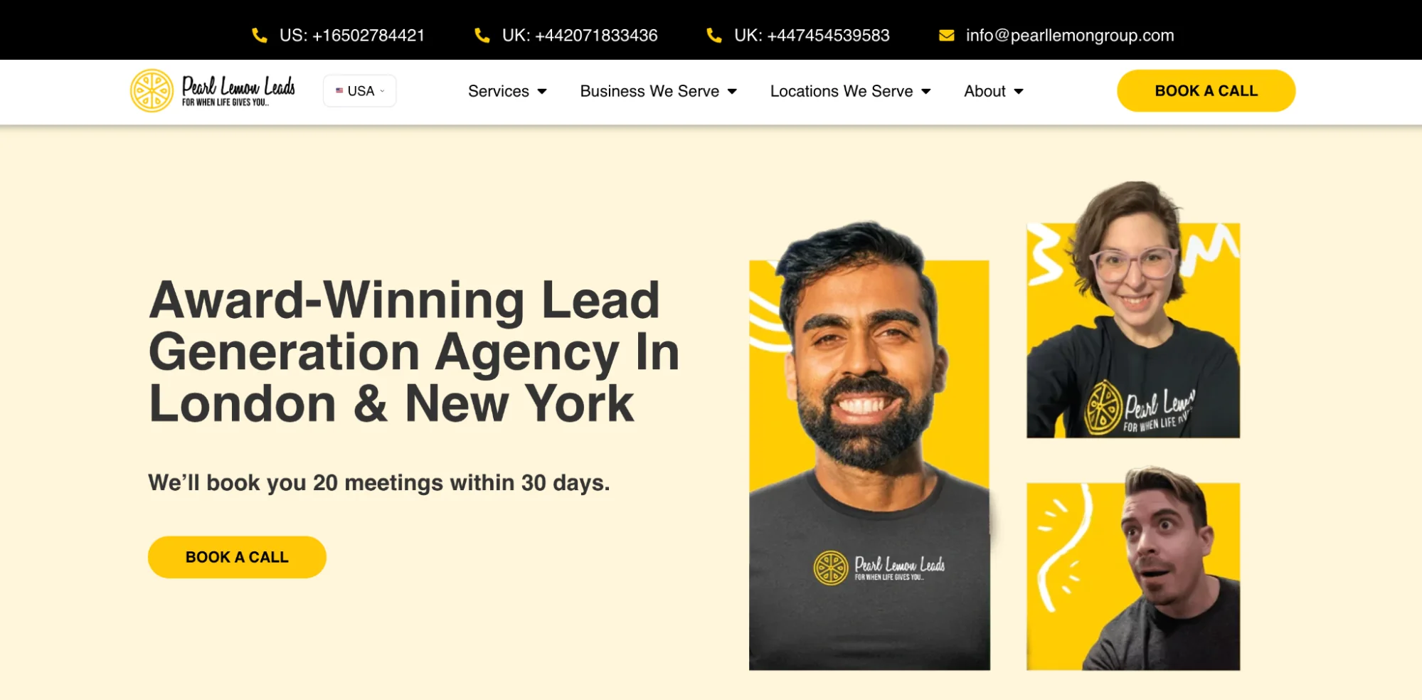 Pearl Lemon Leads homepage: London-based B2B lead generation and appointment setting agency