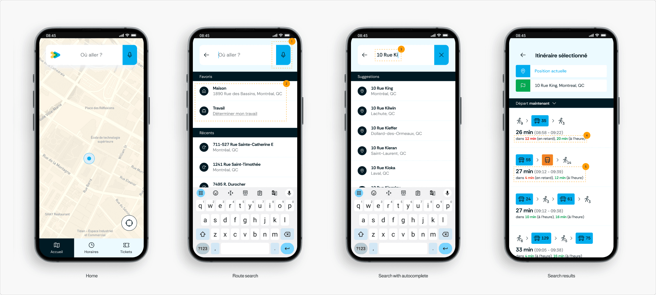 Parcours de la recherche d'itinéraire