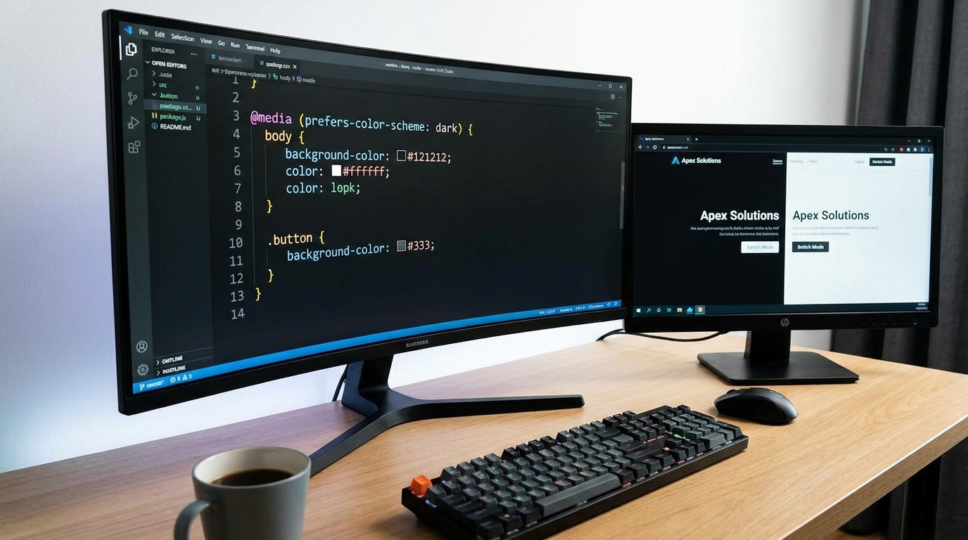 CSS Media Query prefers-color-scheme für Dark Mode Webdesign im Code Editor