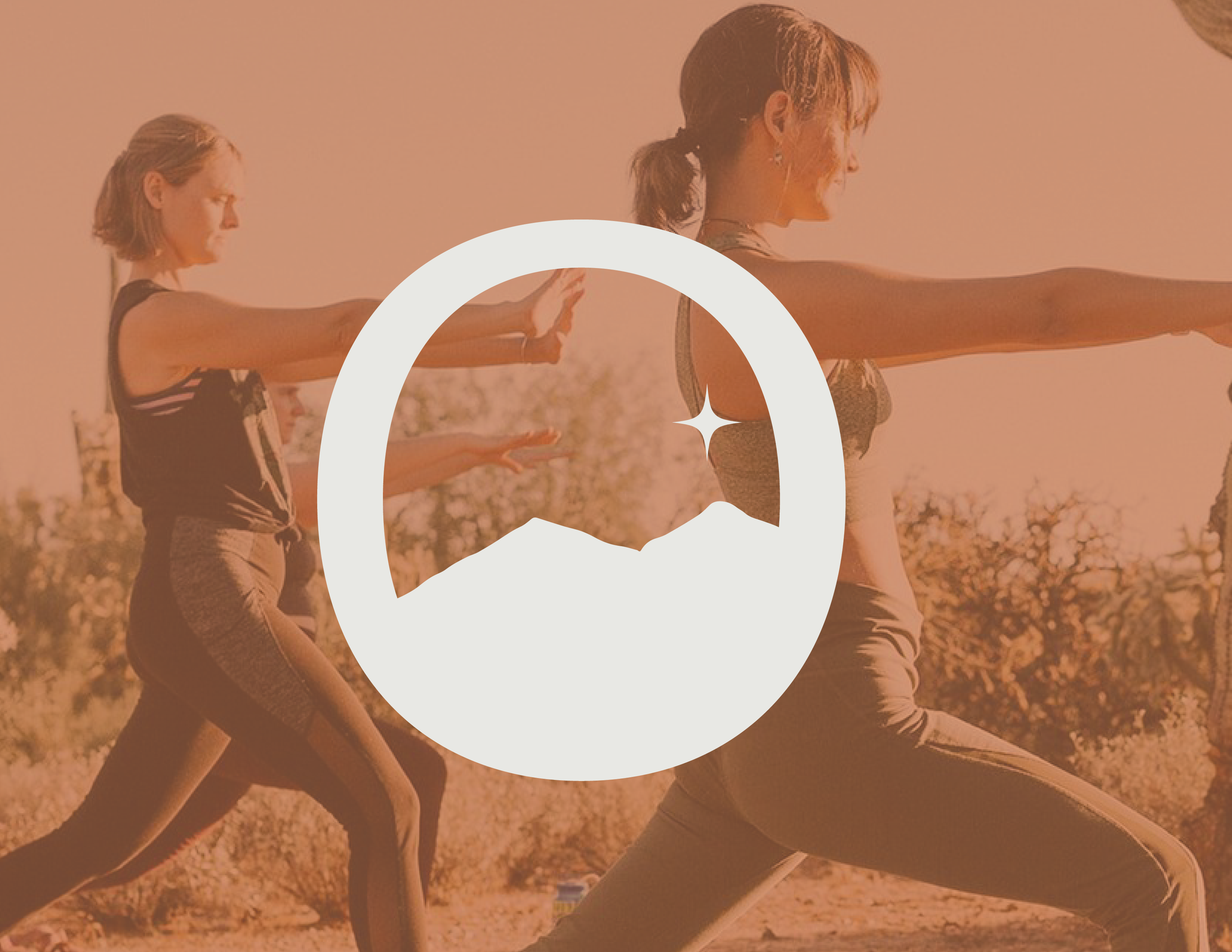 Image of 2 women doing yoga poses with a dark orange filter on top