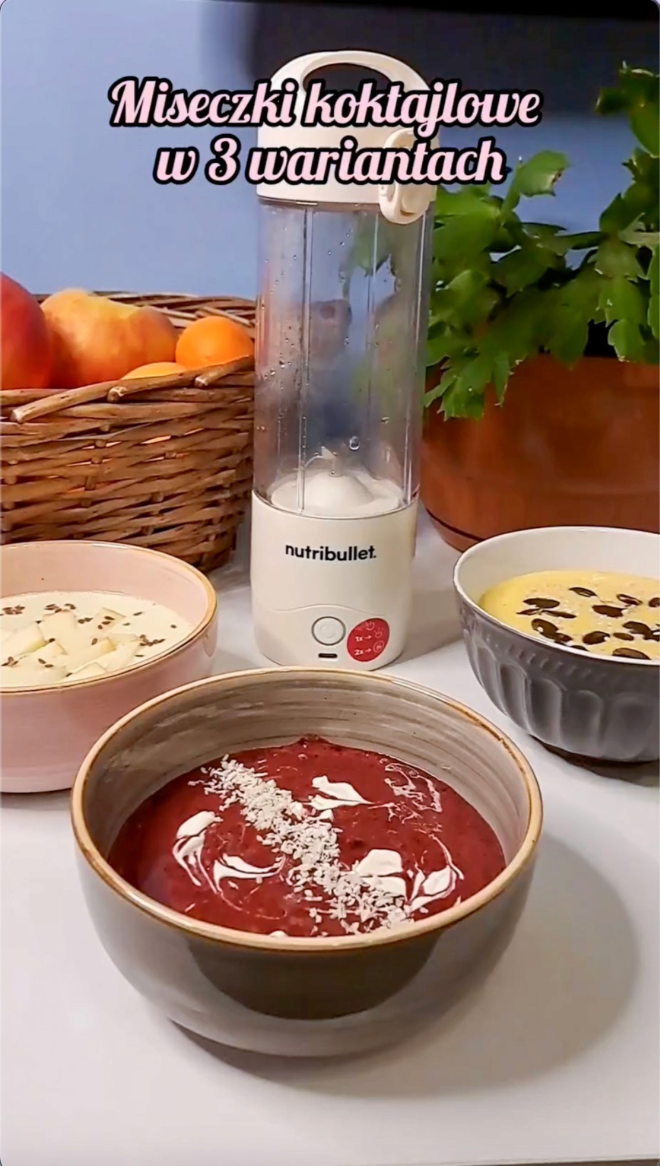 3 Smoothie bowls made using Nutribullet Portable blender