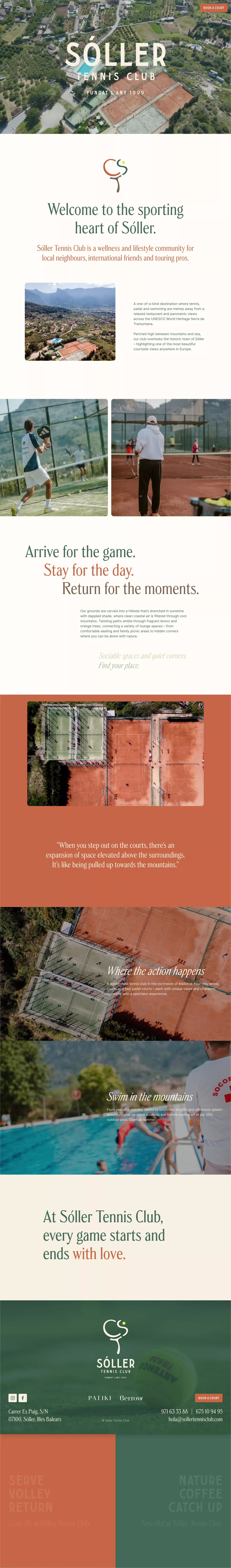 Sóller Tennis Club landing page screenshot showcasing Local Business and Sport design