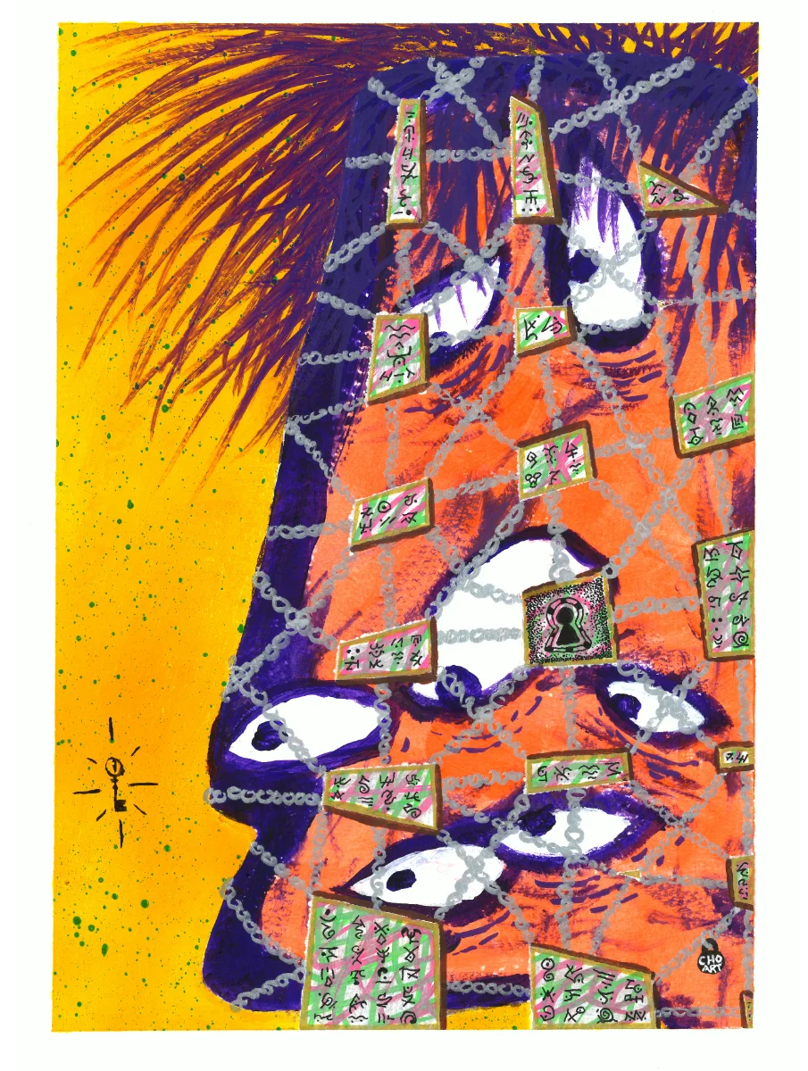 A Painting of a creature trap in a cage