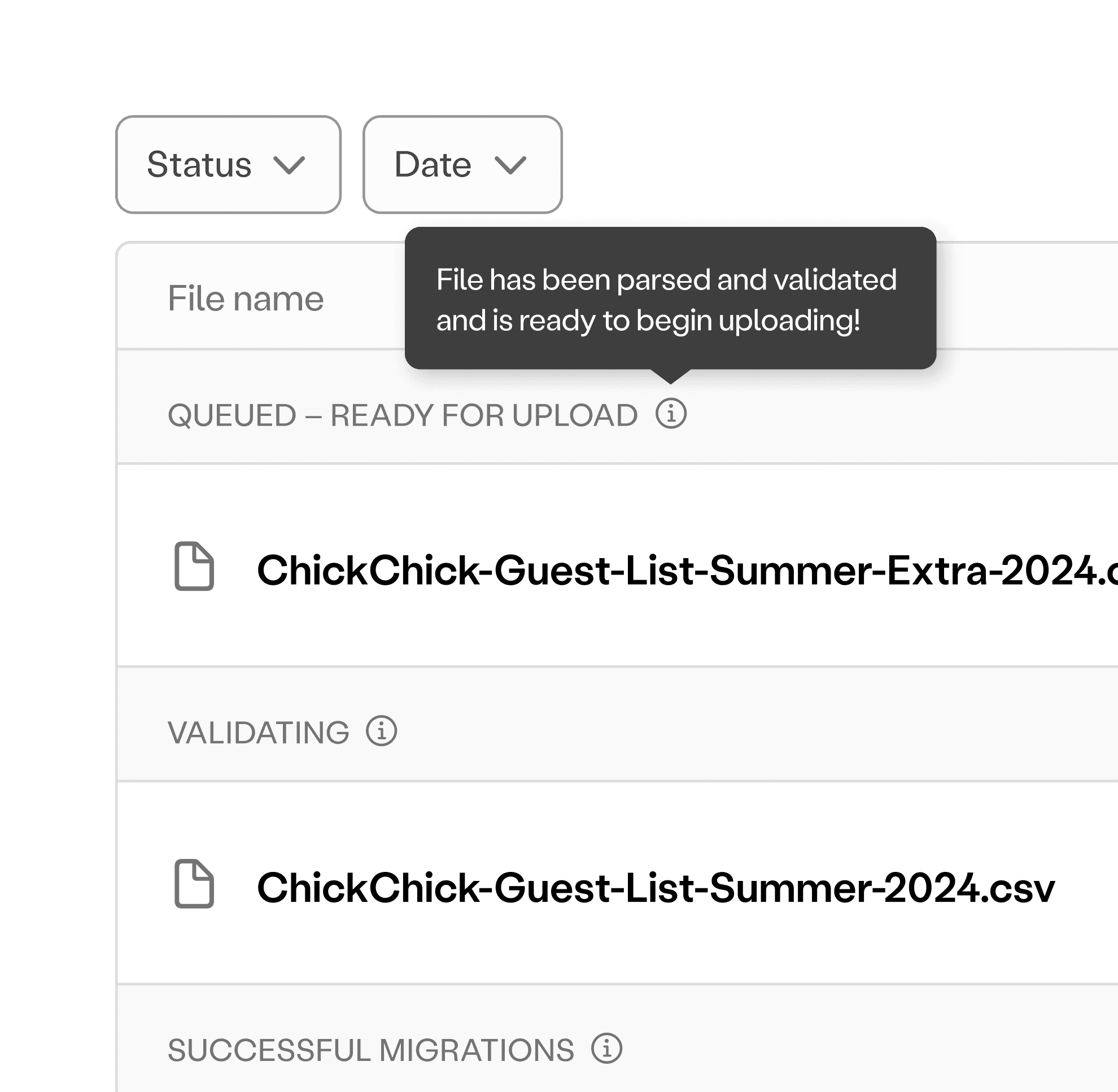 Tool tip showing more information about a file upload status