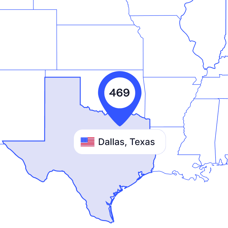 US map of 469 area code phone numbers and its coverage region