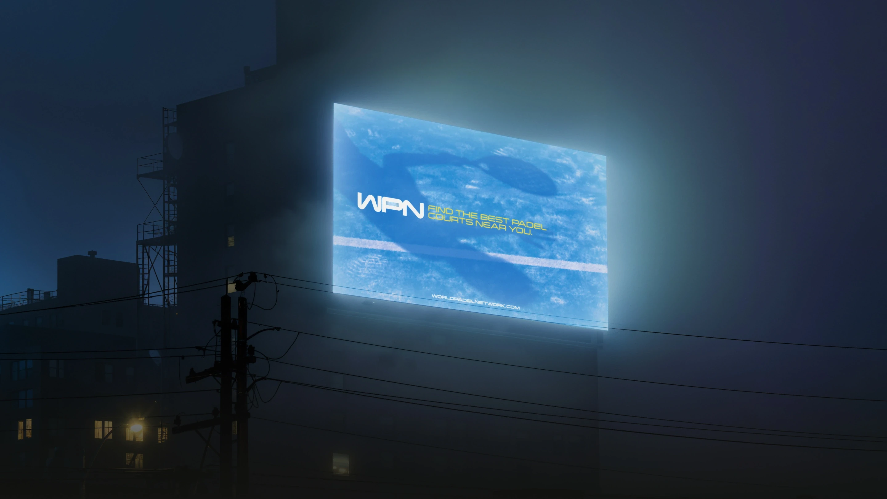 World Padel Network — Digital billboard showing WPN brand visuals — Large-scale outdoor application