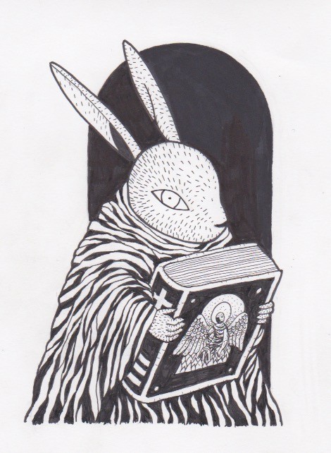 Rabbit drawing, audio visual production, graphic design.