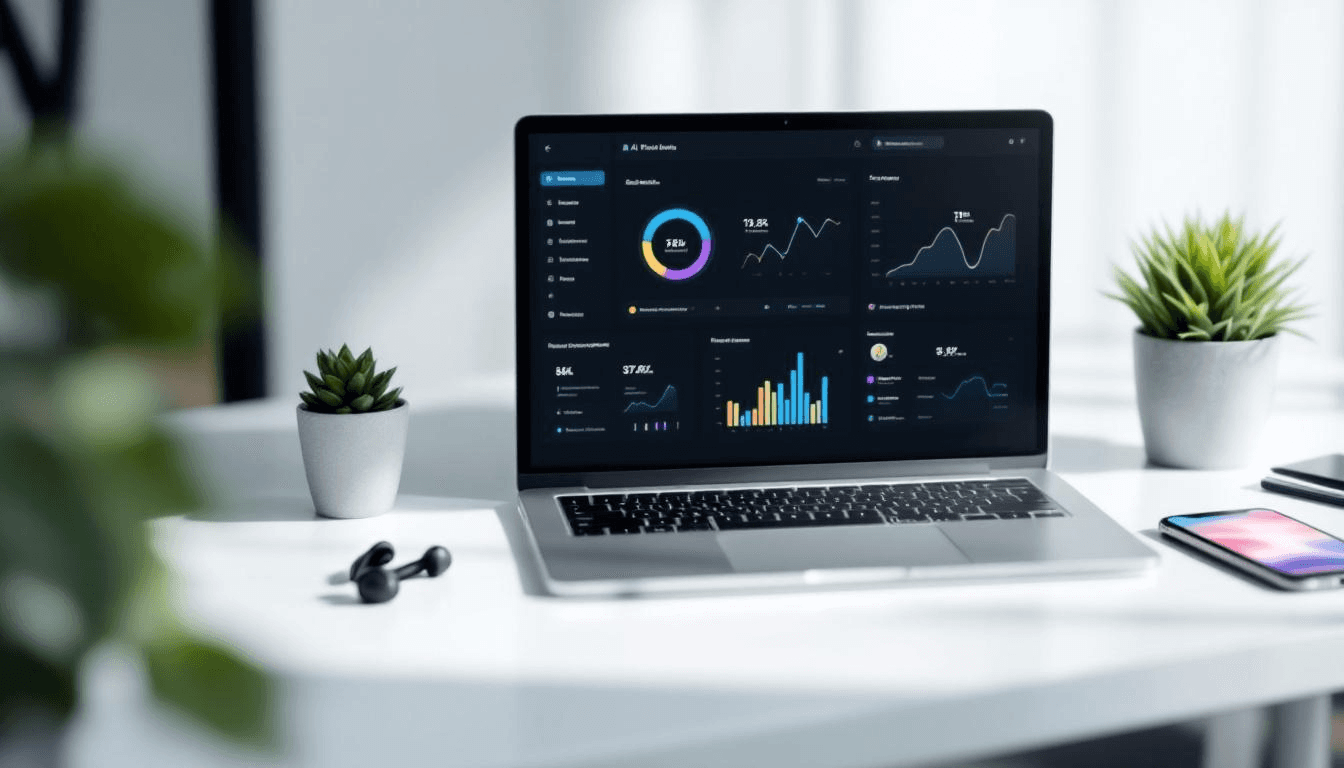 Laptop displaying data analytics dashboard interface -  AI Sales Prospecting Tools