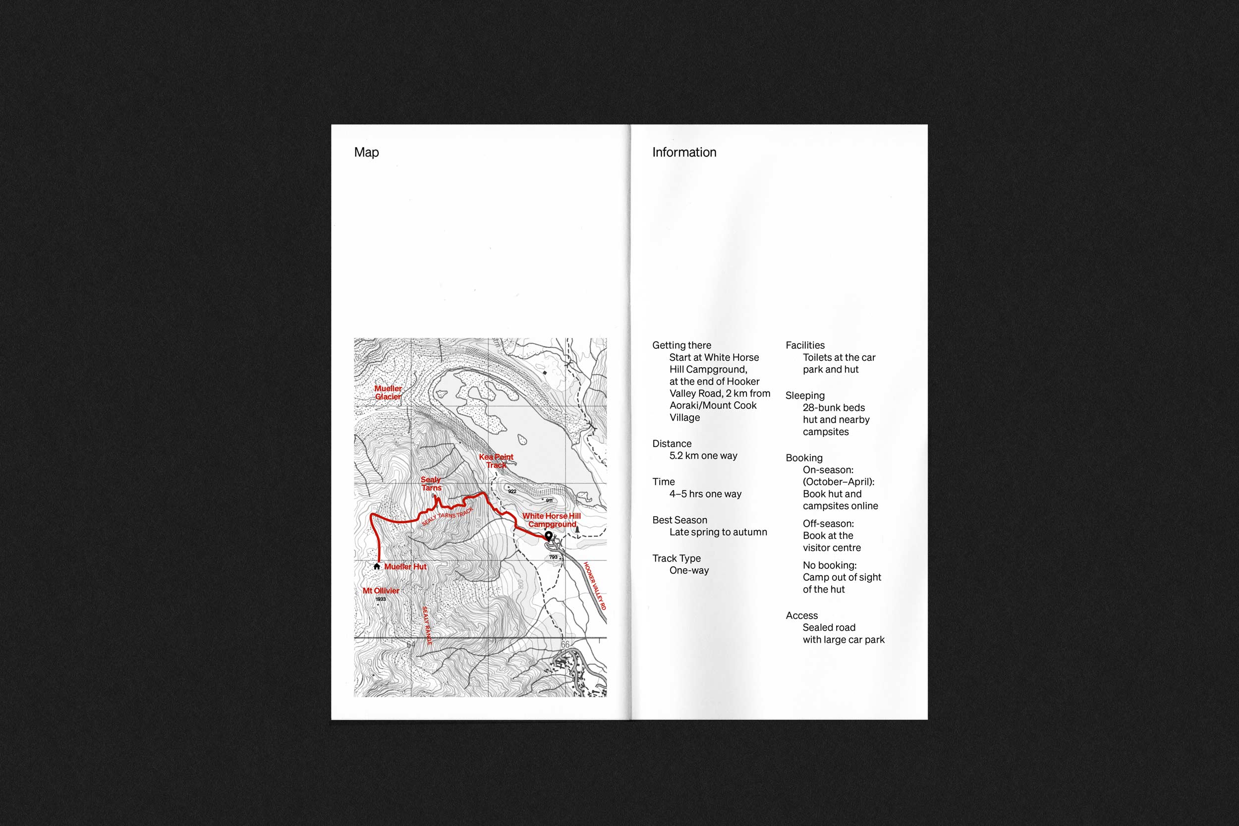 Mueller Hut Inside Spread Map Information Description