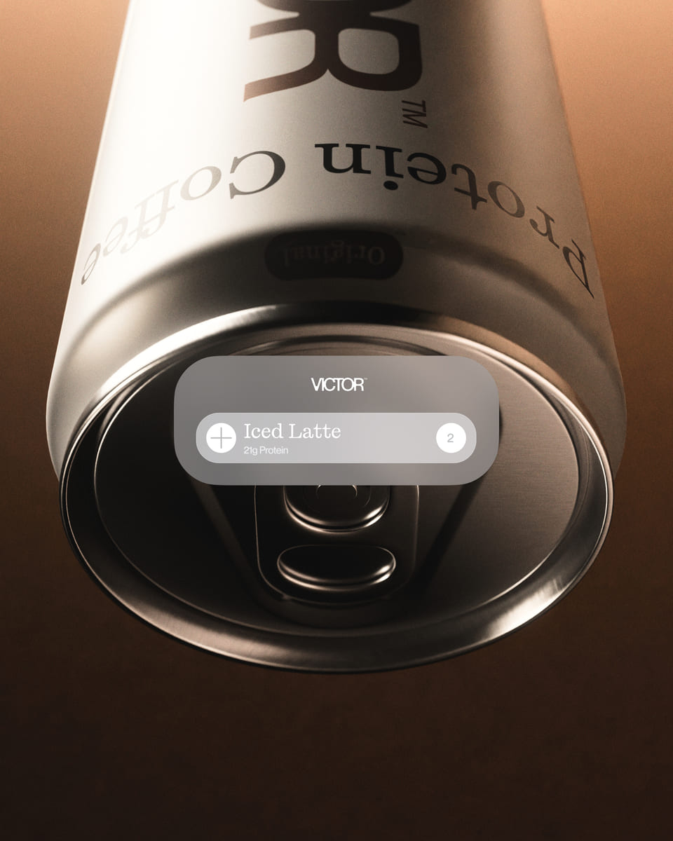 A can of coffee from the brand VICTOR against a warm gradient.