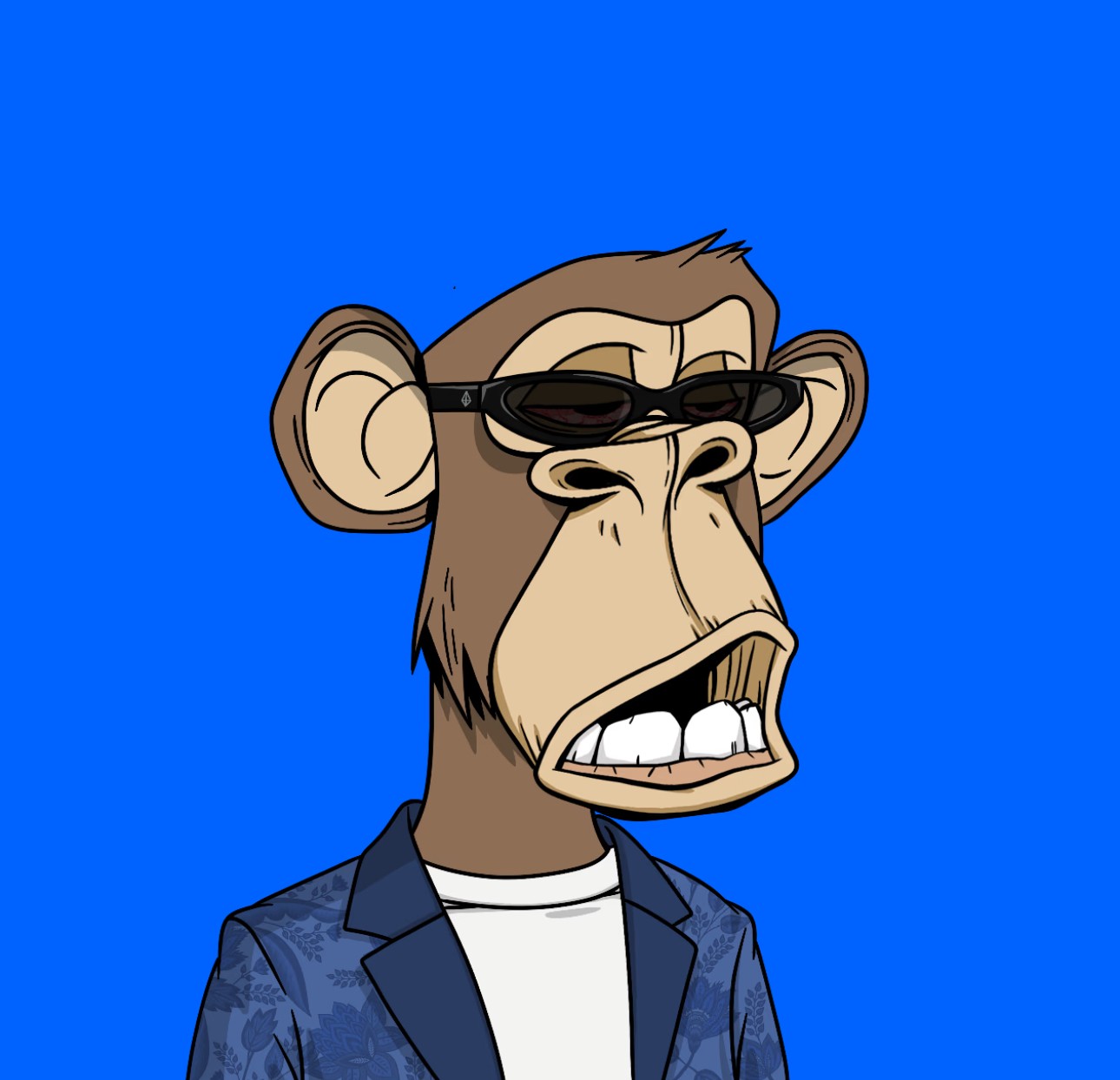 NFT art of a bore ape monkey wearing a jacket with a raised eyebrow expression