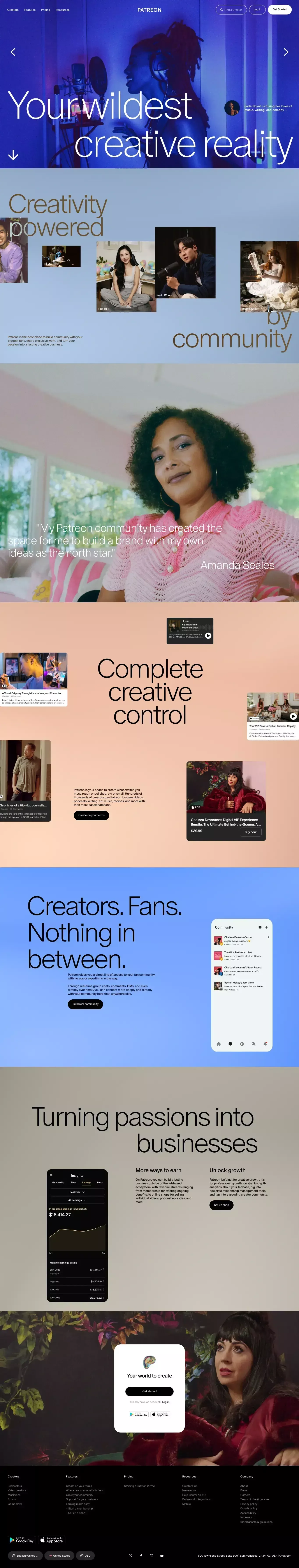 Patreon landing page screenshot showcasing Photography and Design design