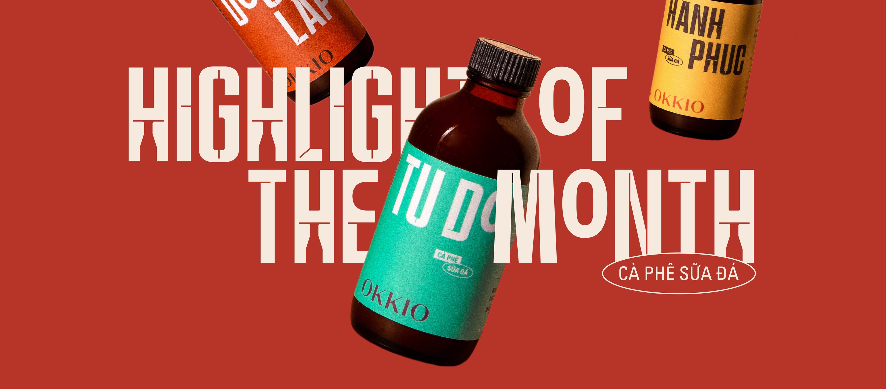 OKKIO bottles on a deep red background
