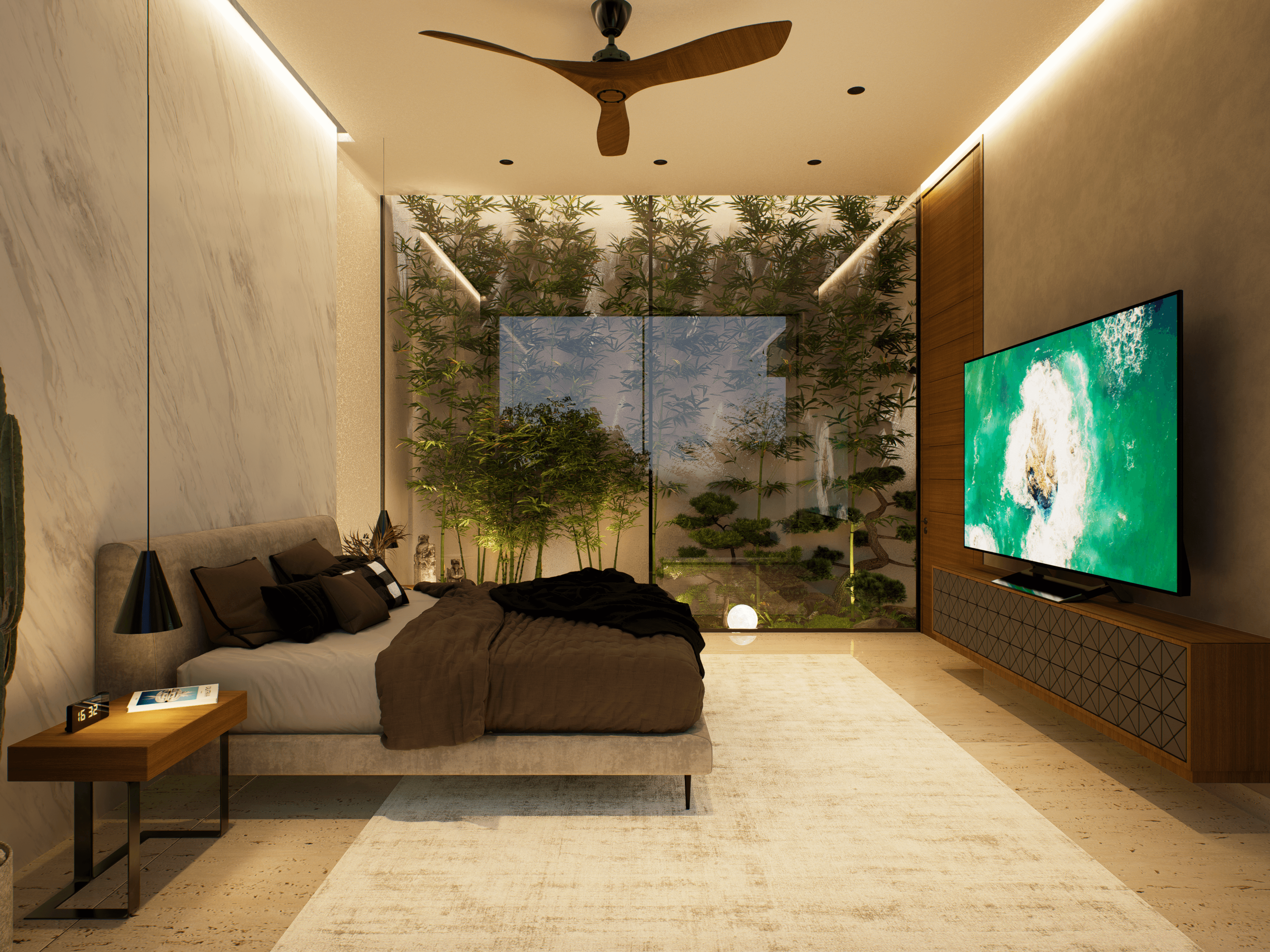 primary bedroom with interior garden merida