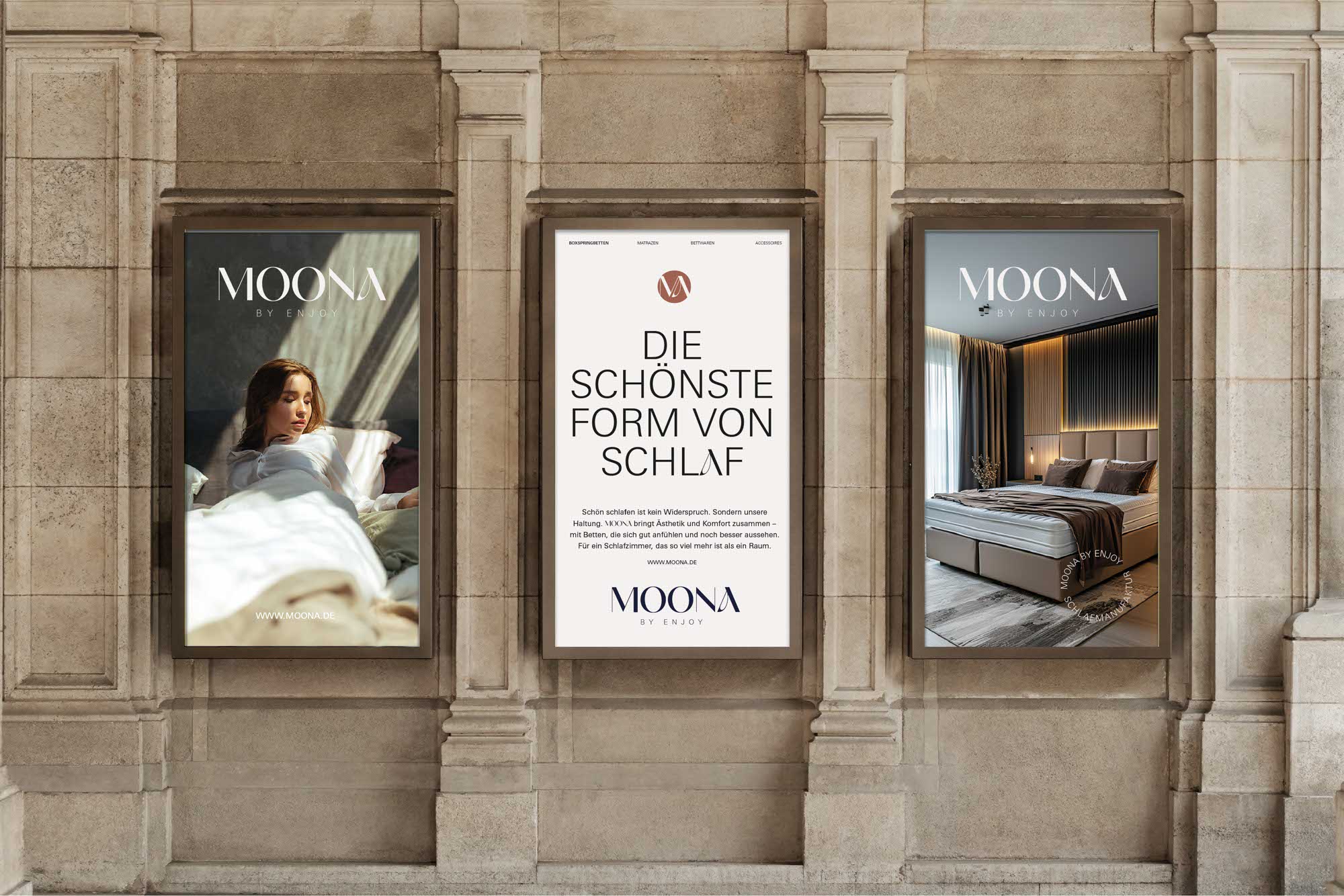 MOONA Außenwerbung – stilvolle Inszenierung im urbanen Raum mit emotionalem Markenzitat