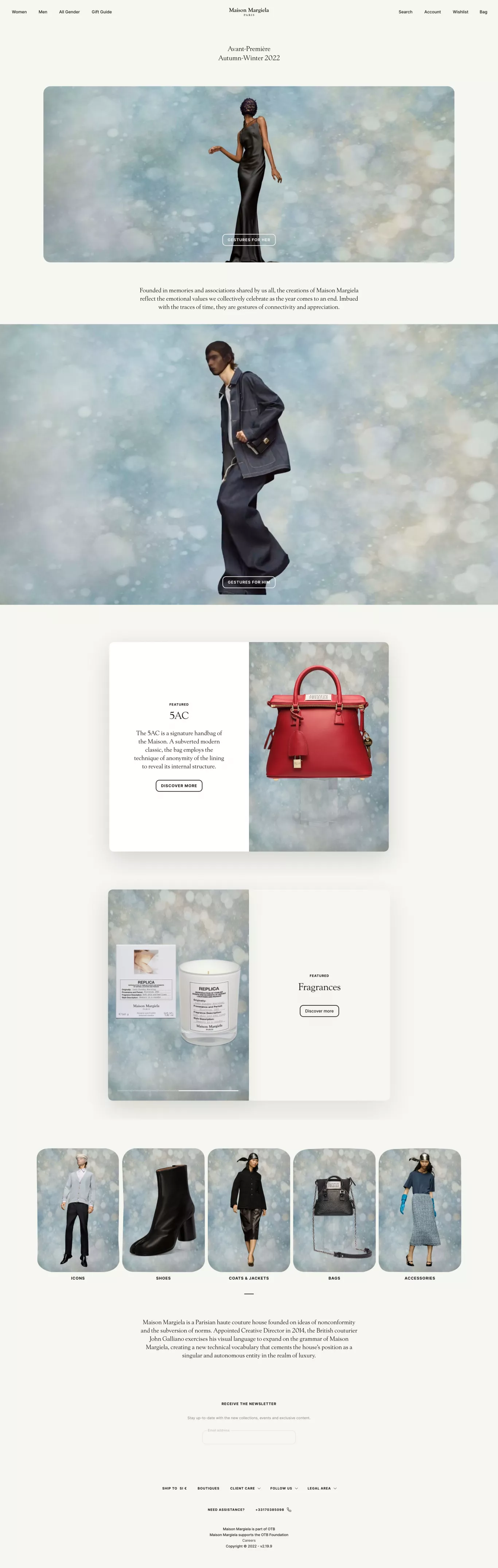 Official Maison Margiela Boutique ecommerce page screenshot showcasing Design and Fashion design