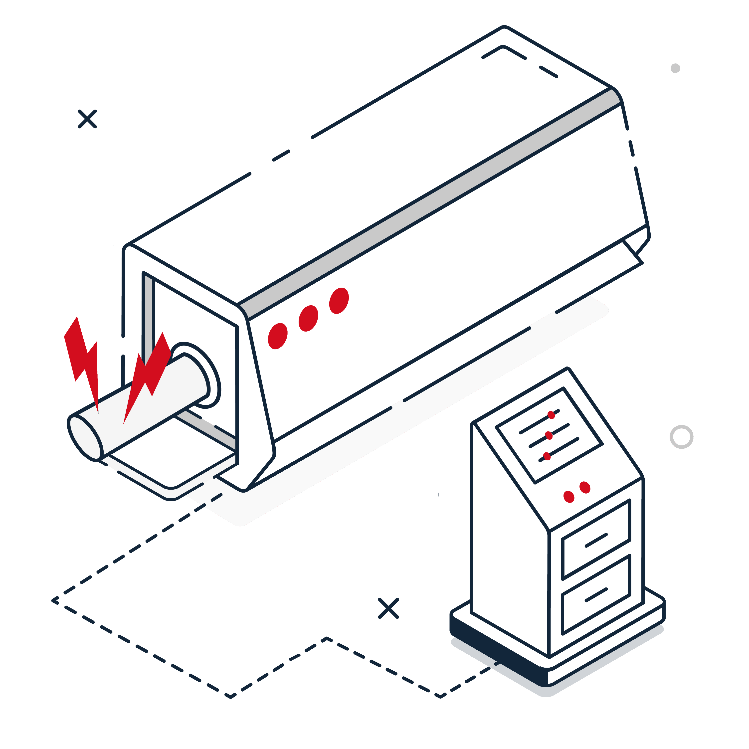 Icon showing a tube laser cutting machine cutting metal