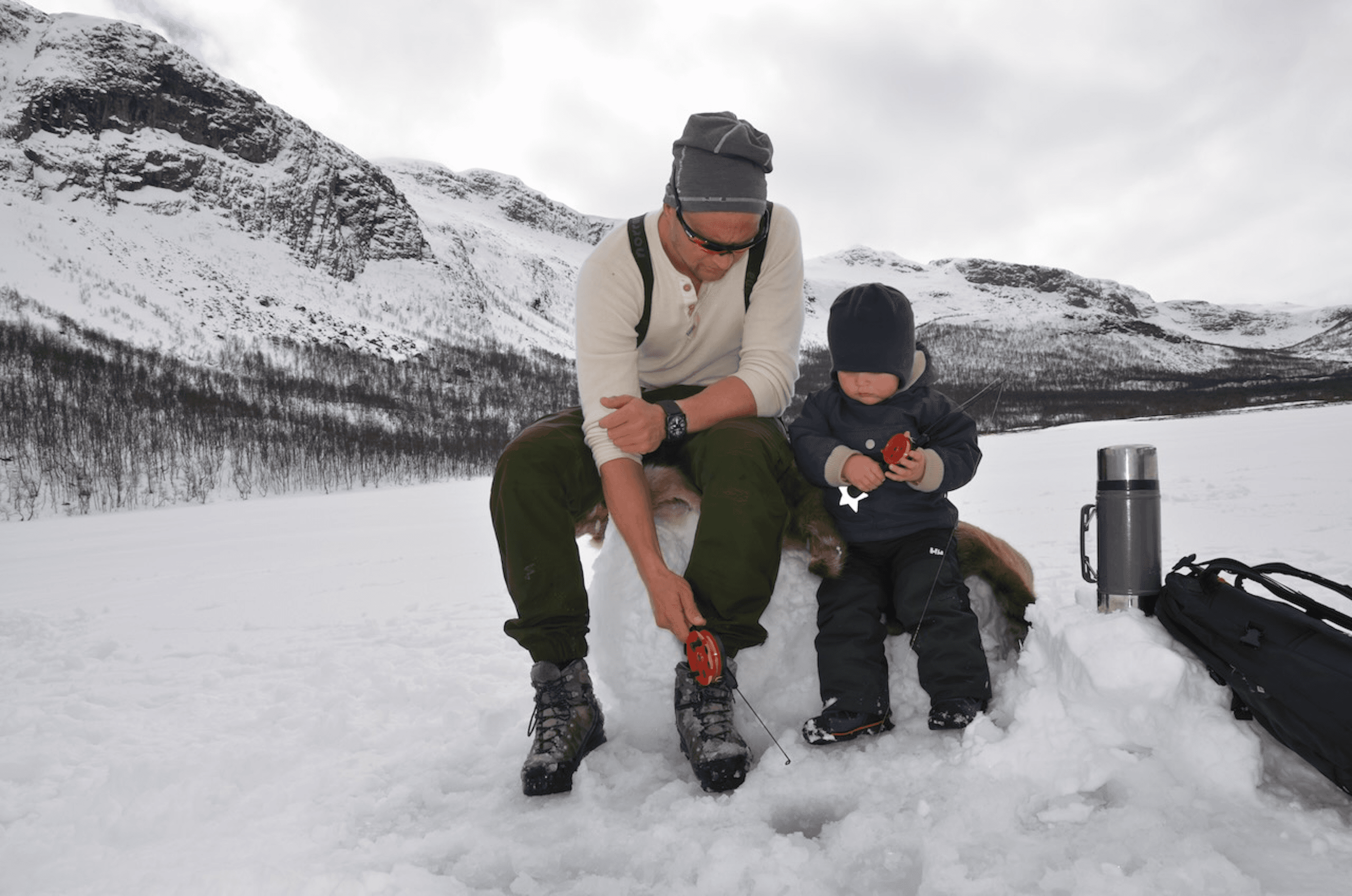 Friluftsliv is father and son ice fishing