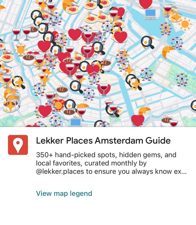 The Lekker Places map opening in Google Maps, full of pins