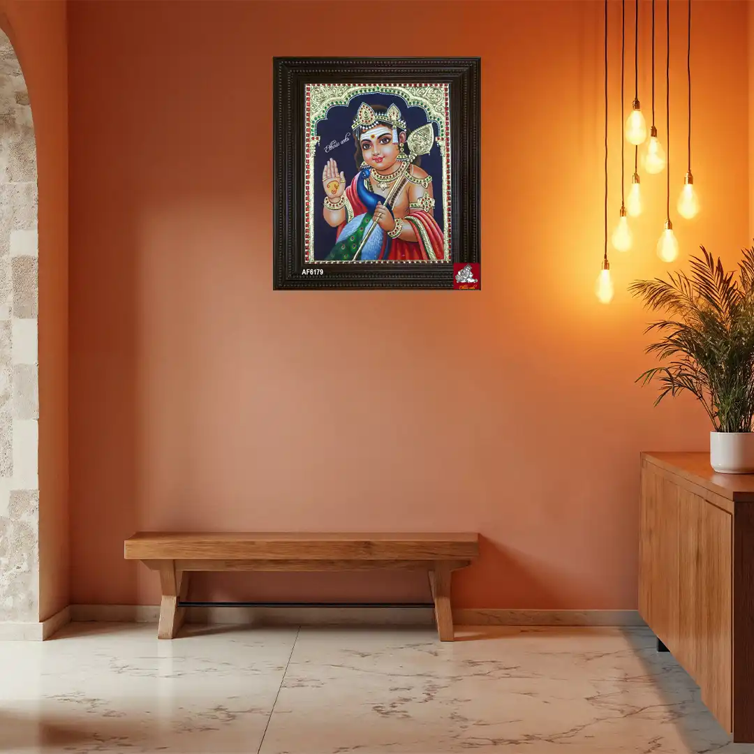 Tanjore-style painting of Lord Murugan