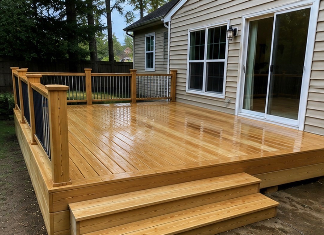 Finished deck with railing and table