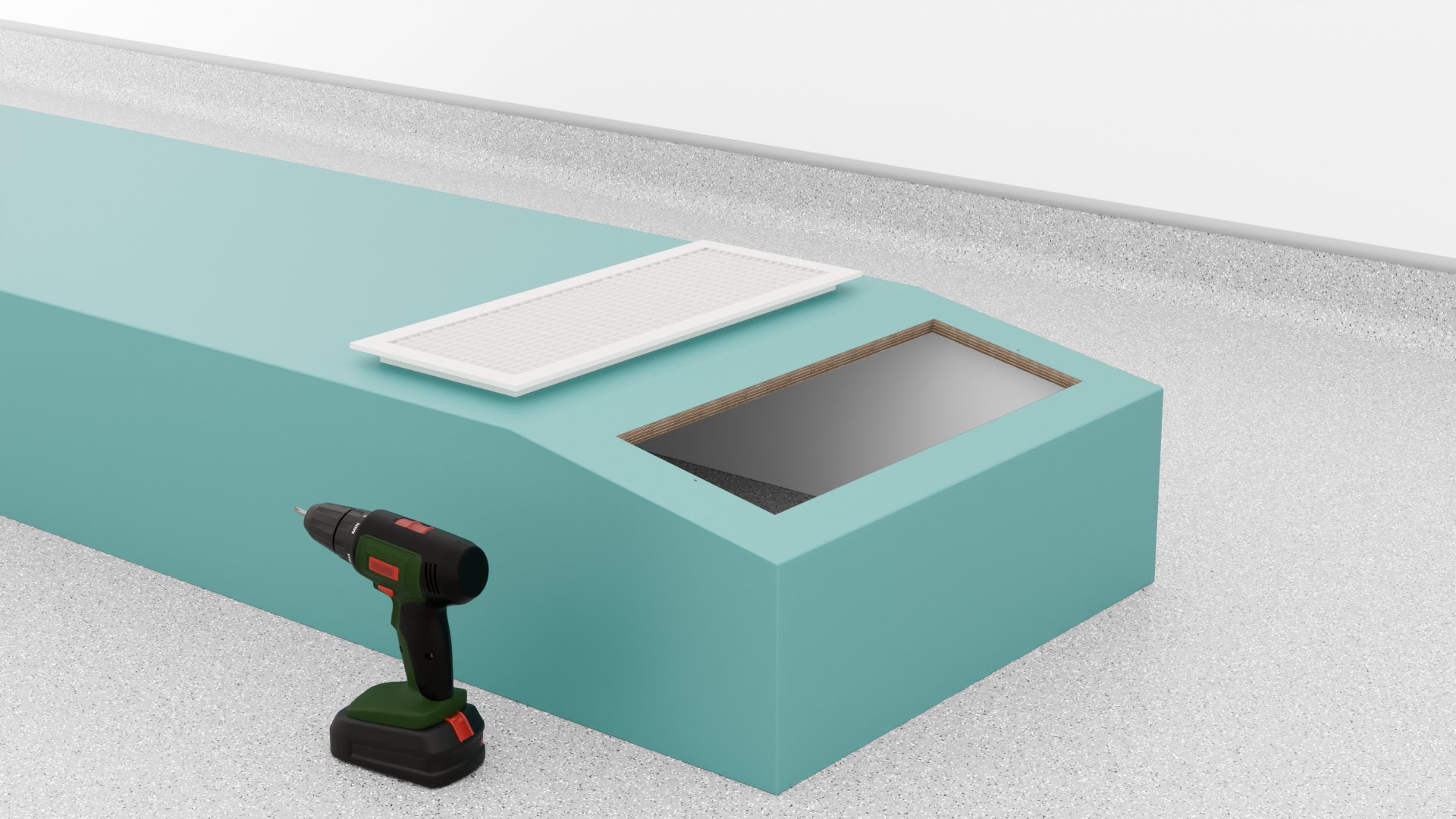 Access to the internal duct opening is provided by the removable front grille