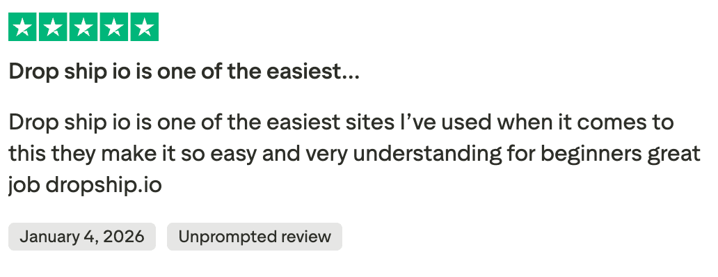 Trustpilot reviews praising it as easy dropshipping tool for beginners