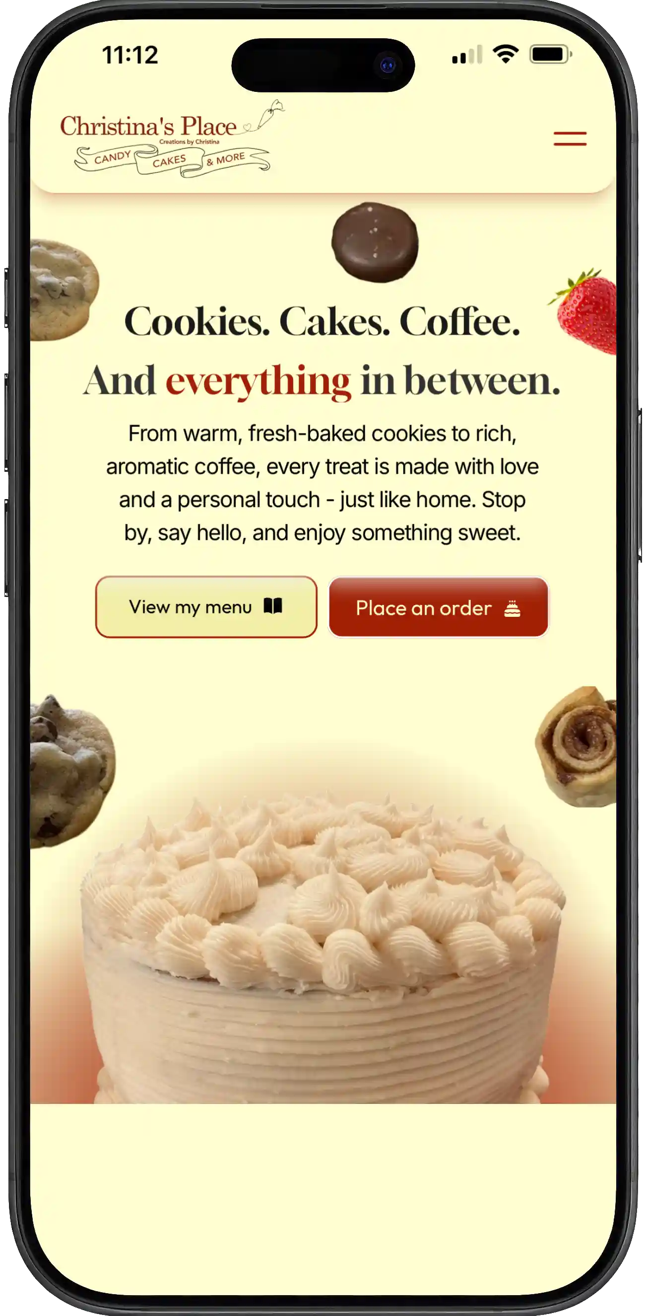 iPhone preview of website for Christina’s Place in Auburn KY – clean, mobile-optimized web design for restaurants near Russellville and Bowling Green KY